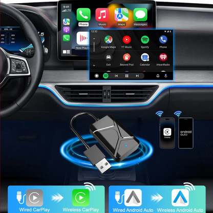 Adaptateur Sans Fil 2-en-1 CarPlay & Android Auto